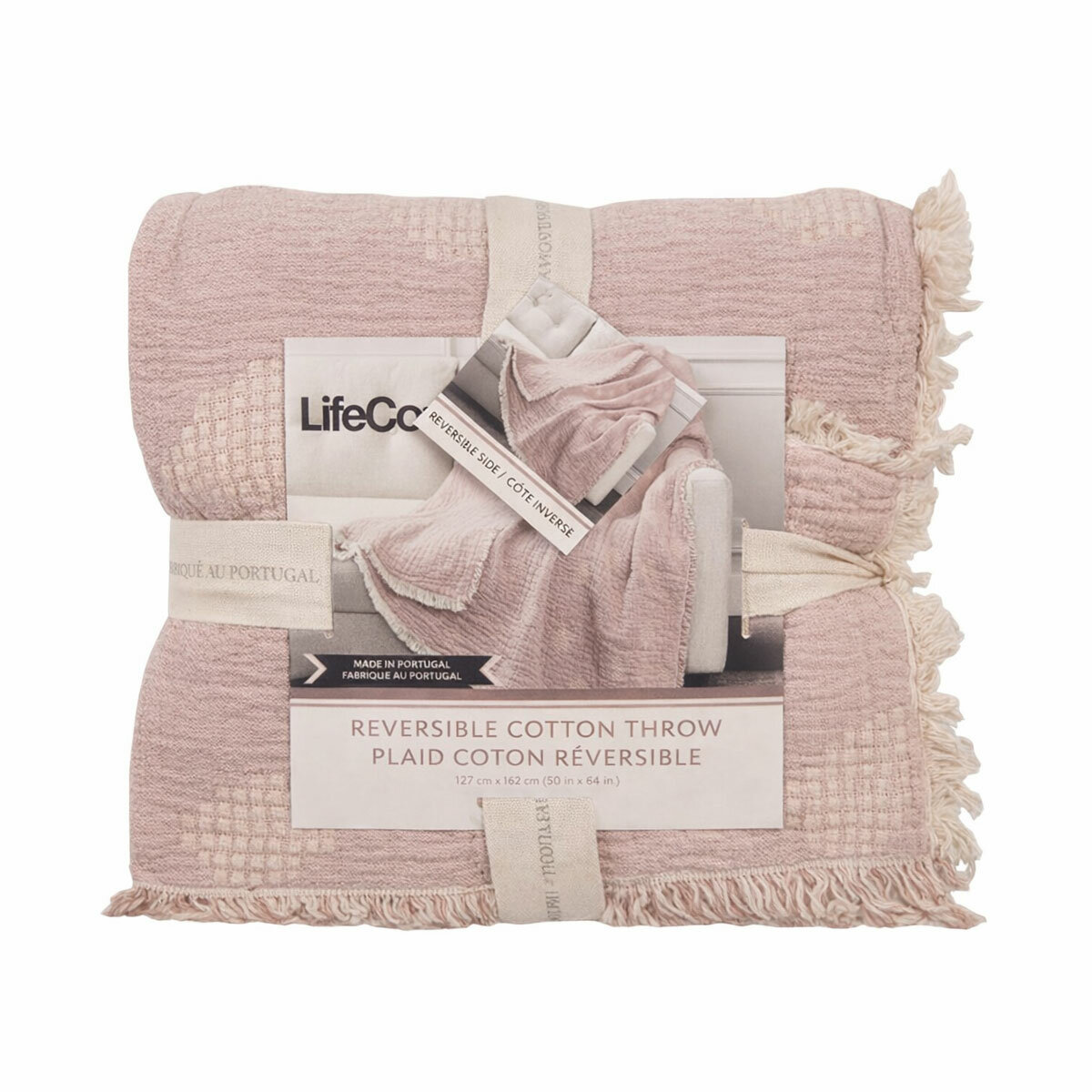 Life Comfort Reversible 100% Cotton Gauze Pink Throw, 127 x 162 cm
