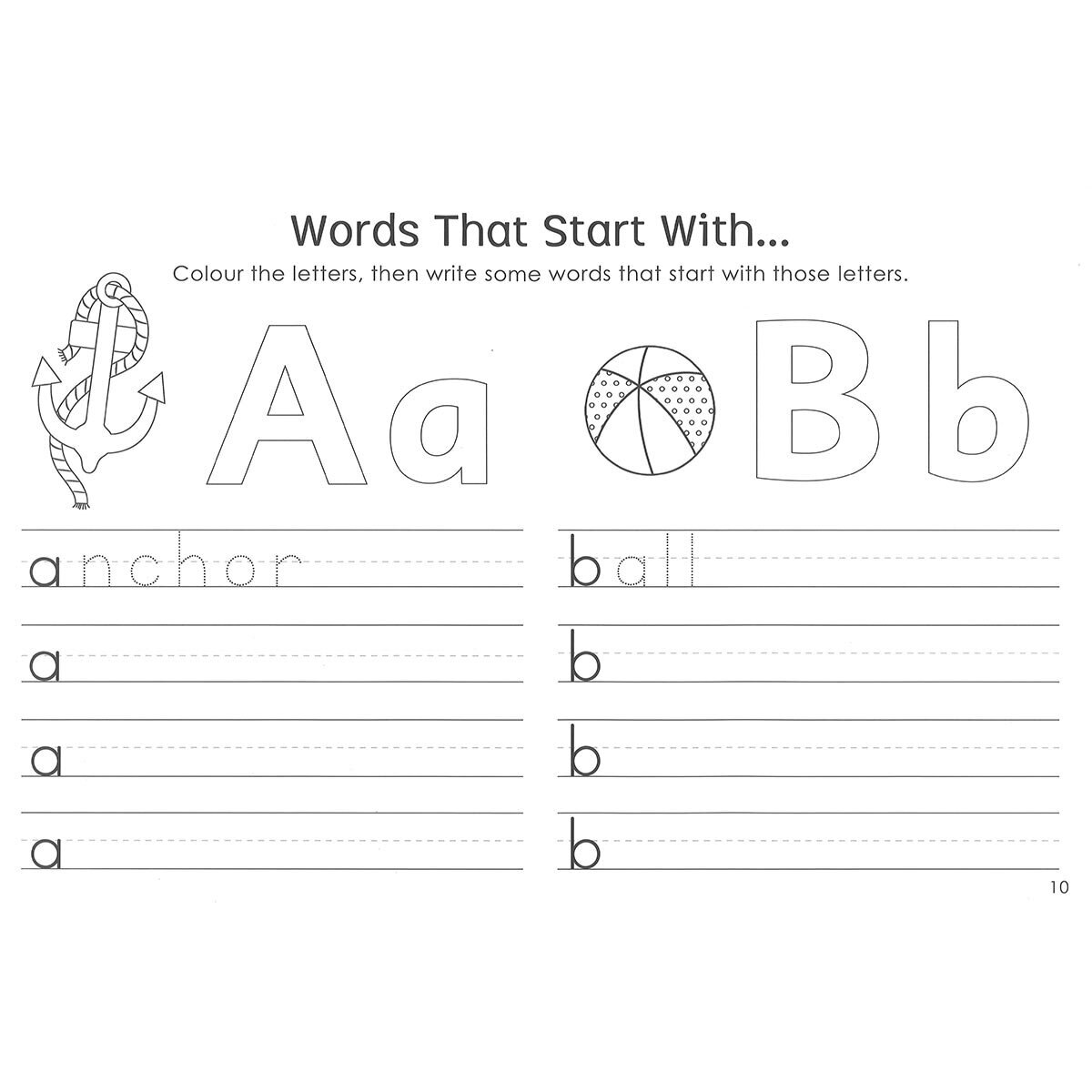 Page spread of learn to write