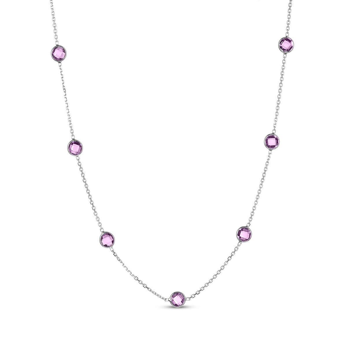 Round Cut Amethyst Neclace, 14ct White Gold