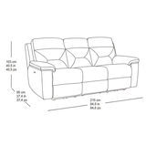 Line drawing of Kuka Grey Fabric Reclining 3 Seater Sofa