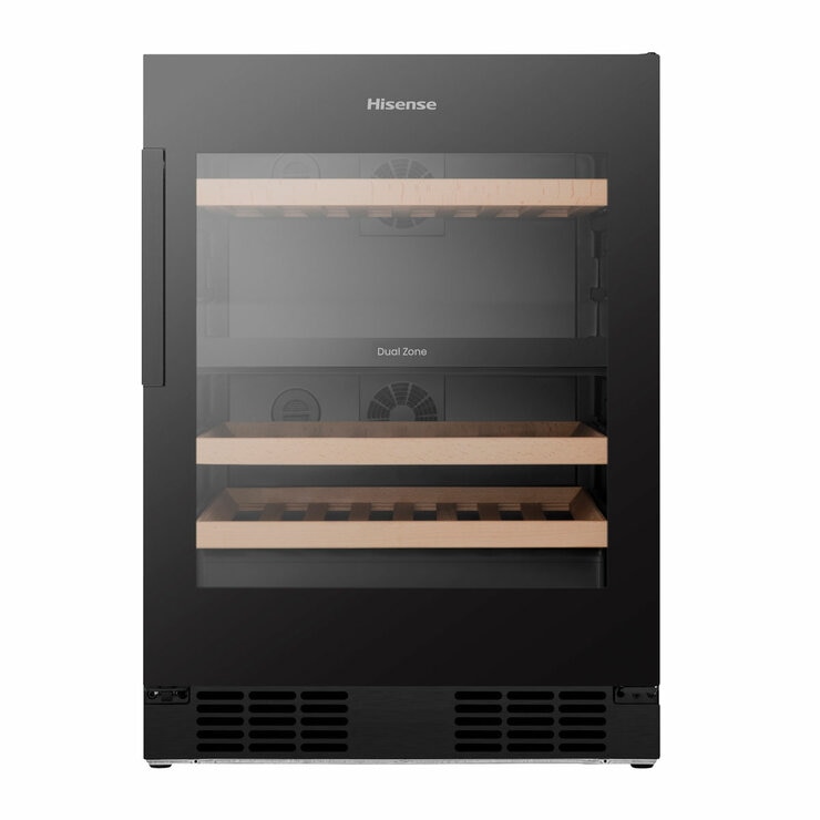 Hisense RW3N122GSLF, 46 Bottle Freestanding, Dual Zone Wine Cooler in Black