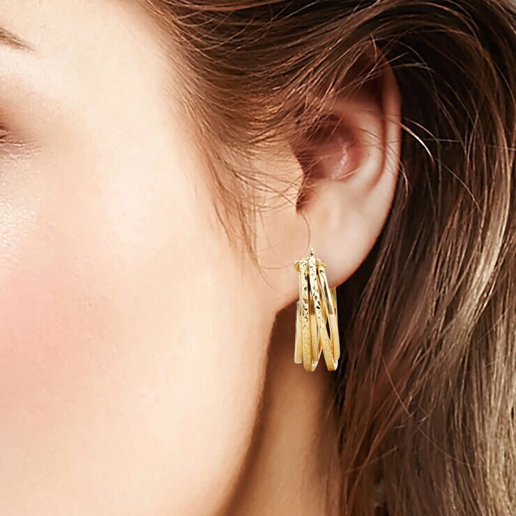 14ct Yellow Gold Diamond Cut Multi Hoop Earrings 14ct Yellow Gold Diamond Cut Multi Hoop Earrings