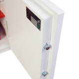 Close up image of safe door on white background