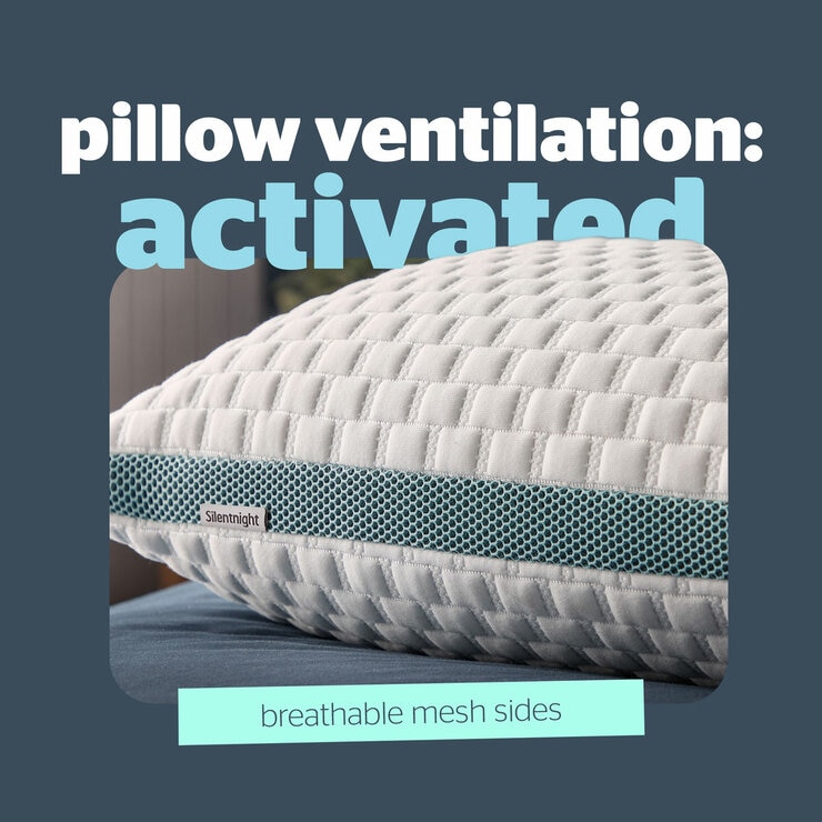 Close-up of Silentnight pillow with breathable mesh sides, highlighting enhanced airflow and ventilation.