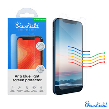 Ocushield iPhone 12 Pro Max, 6.7” Tempered Blue Light Screen Protector with Anti-Bacterial Technology