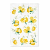 Lemon-themed print featuring whole and halved lemons, green leaves, and small white flowers on a white textured background Lemon-themed print featuring whole and halved lemons, green leaves, and small white flowers on a white textured background