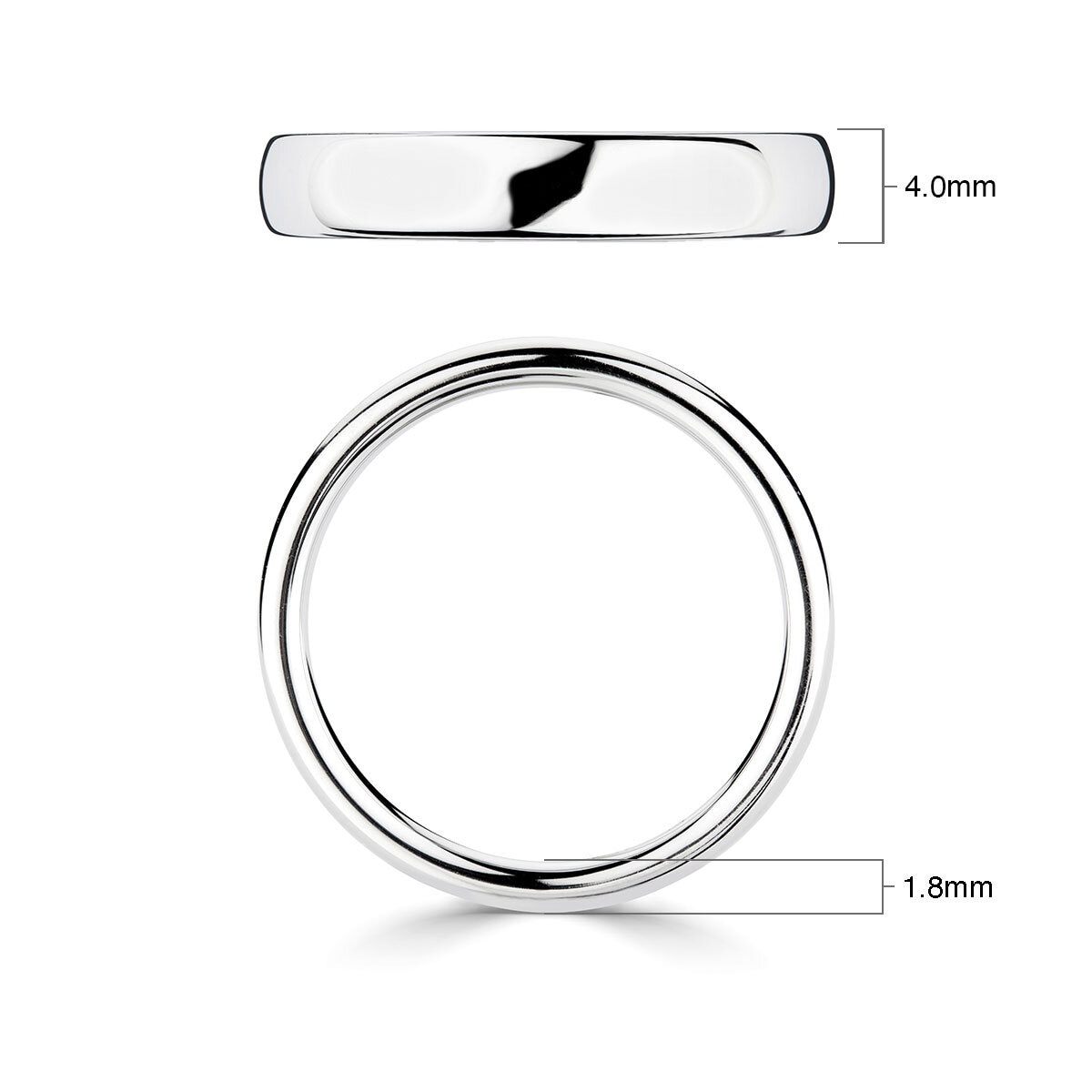 4.0mm Basic Court Wedding band. Platinum