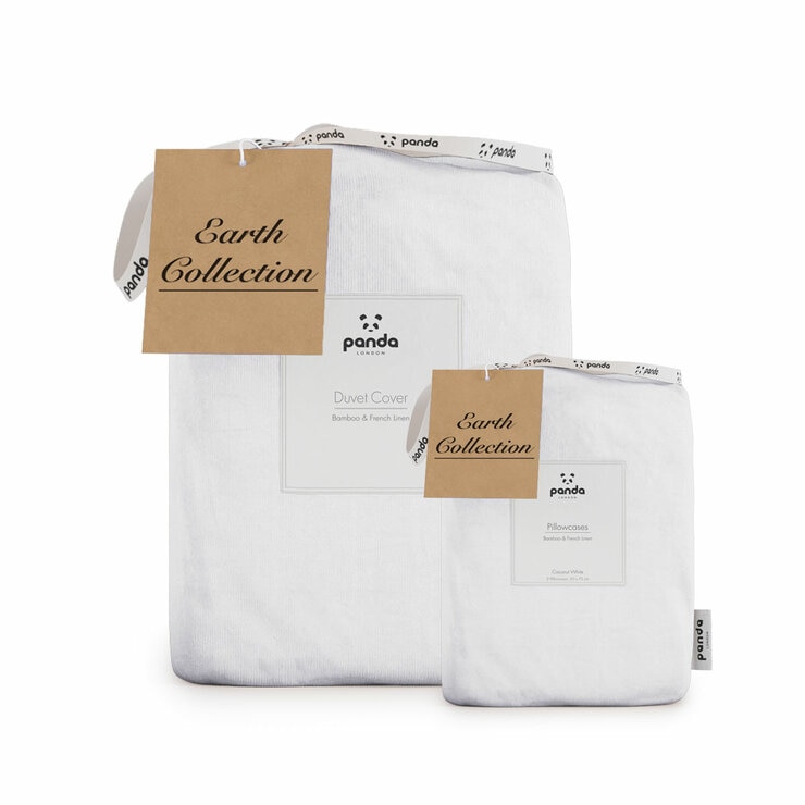 Panda Bamboo & French Linen White Duvet Cover Set in 3 Sizes Panda Bamboo & French Linen White Duvet Cover Set in 3 Sizes