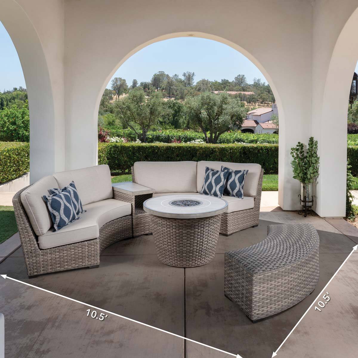 SunVilla Laguna 5 Piece Woven Deep Seating Fire Sectional Patio Set 