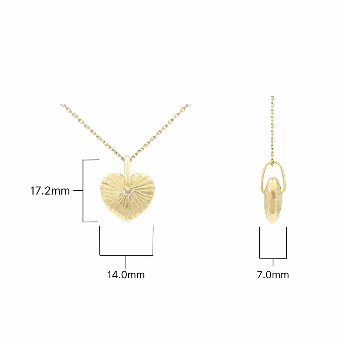 14ct Yellow Gold Textured Heart Drop Pendant