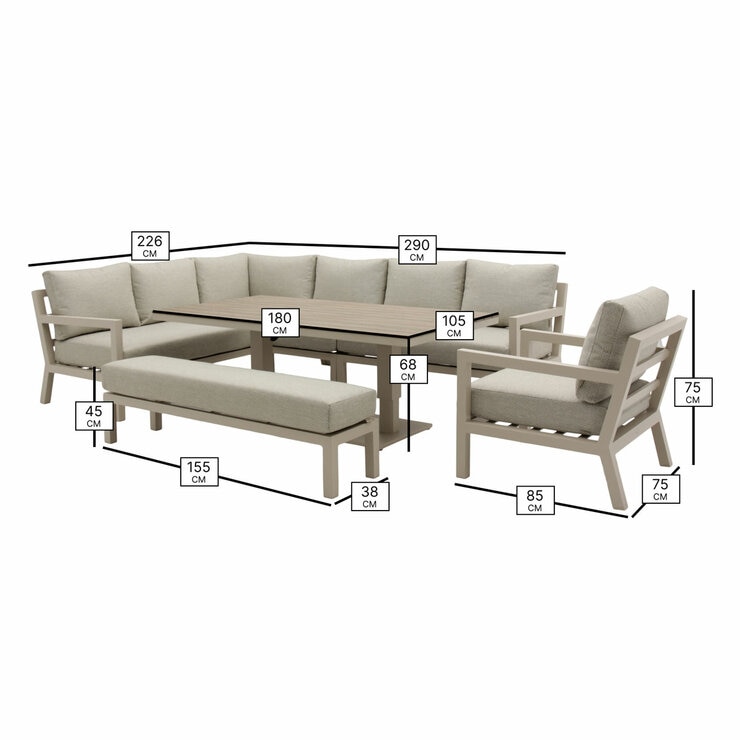 Bramblecrest Stowe 4 Piece L-Shaped Deep Seating Patio Set with Height Adjustable Table