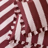 Burgundy and white vertically striped duvet set with ruffled edges and matching pillowcases Burgundy and white vertically striped duvet set with ruffled edges and matching pillowcases