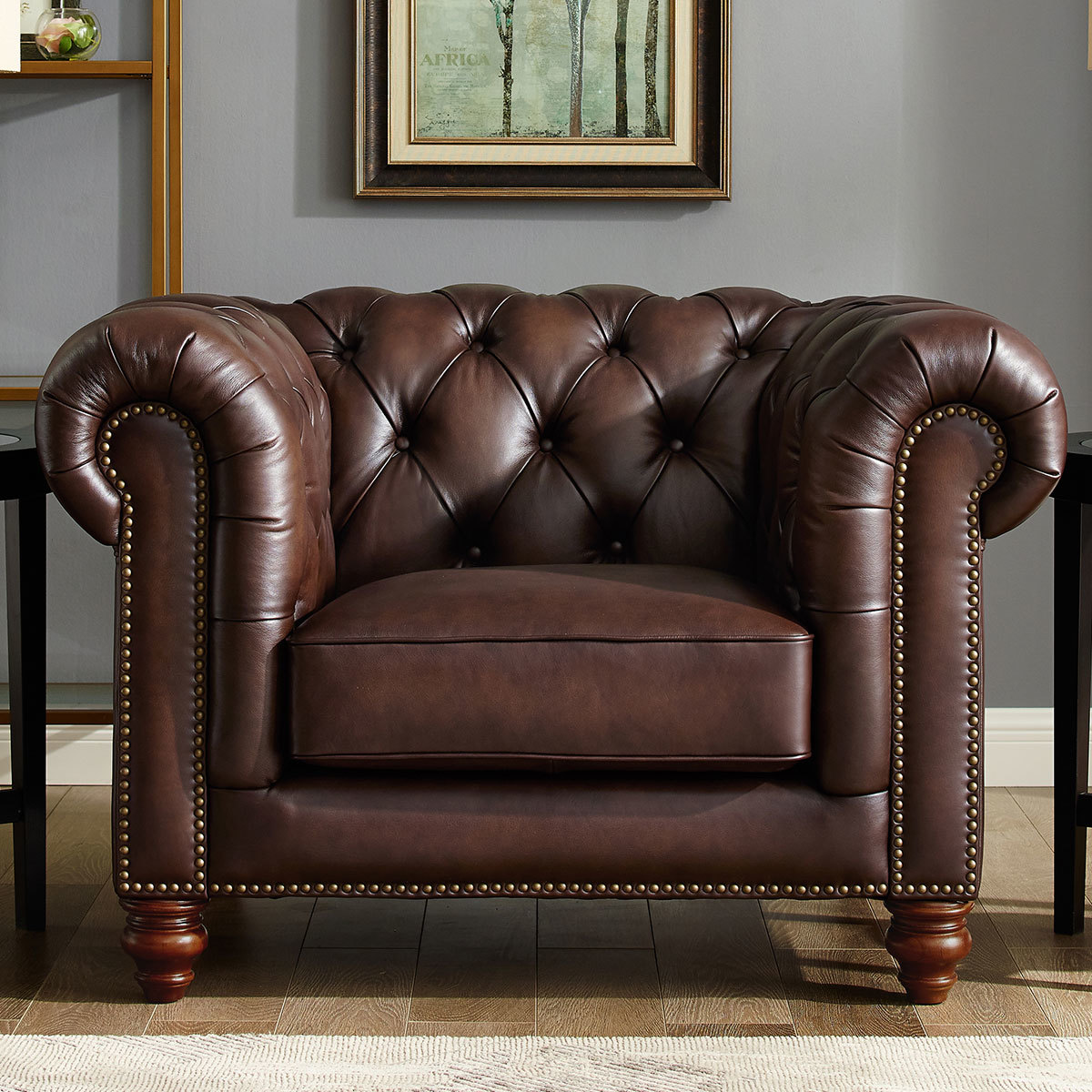 Allington Brown Leather Chesterfield Armchair Costco UK