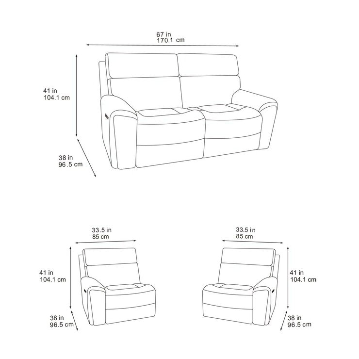 Atlanta Grey Cord Fabric Power Reclining 2 Seater Sofa
