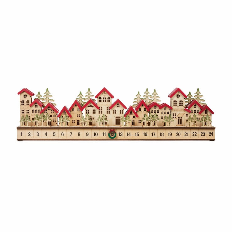 Wooden House Advent Calendar with 28 LED Lights