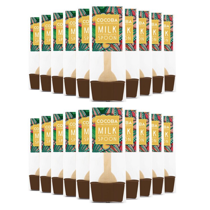 Cocoba Milk Chocolate Hot Chocolate Spoons, 20 x 50g Cocoba Milk Chocolate Hot Chocolate Spoons, 20 x 50g