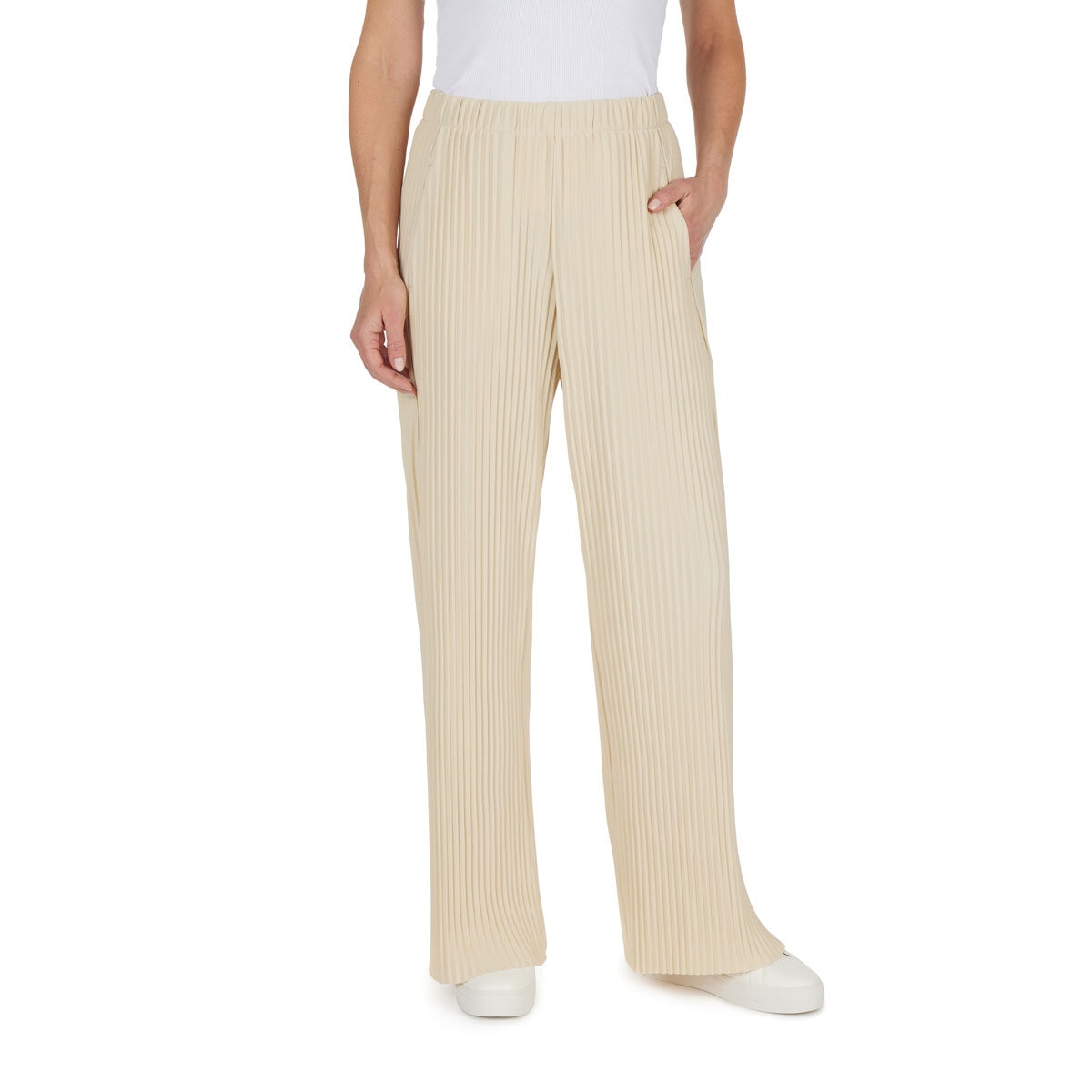 Teddi Rose Ladies Plisse Pull On Trousers in Cream