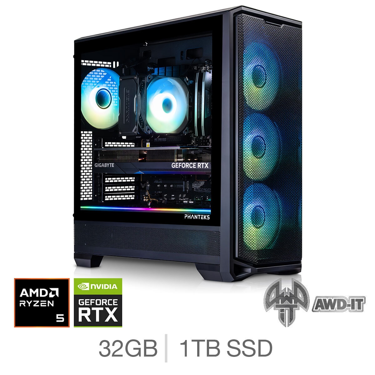 AWD-IT Phantom 5, AMD Ryzen 5, 32GB RAM, 1TB SSD, NVIDIA GeForce RTX 5080, Gaming Desktop PC