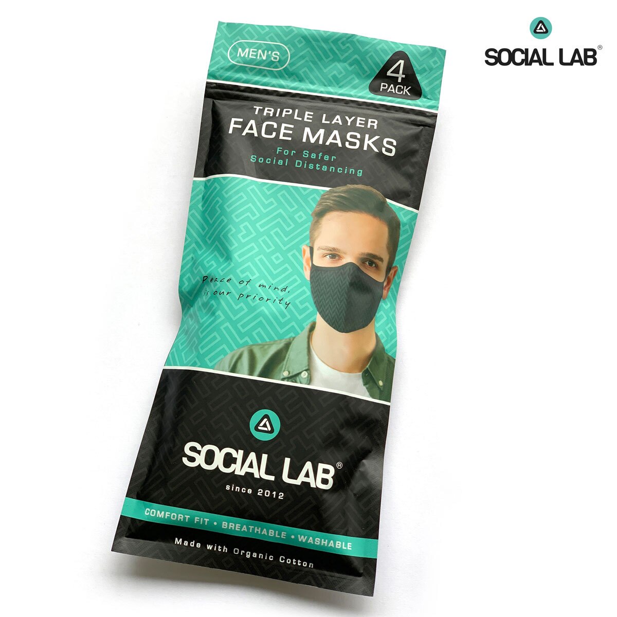 Social Lab Triple Layer Men's Reusable Face Masks, 4 Pack Costco UK