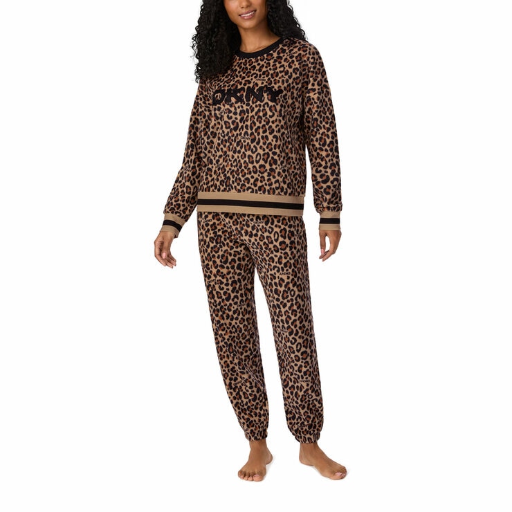 DKNY Ladies Fleece Lounge Set in Animal Print
