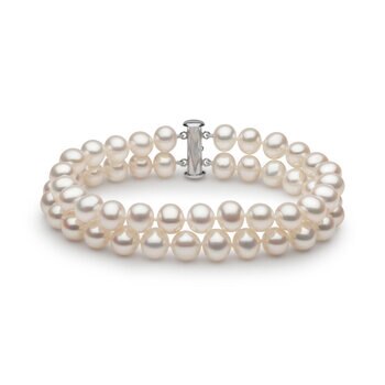 7-7.5mm Cultured Freshwater Two Row White Pearl Bracelet, 18ct White Gold