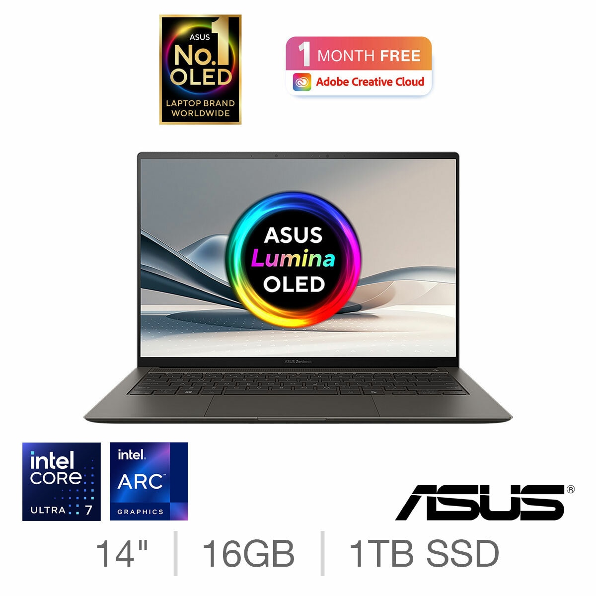 ASUS Zenbook, Intel Core Ultra 7, 16GB RAM, 1TB SSD, 14 Inch Laptop, UX5406SA-PZ040W