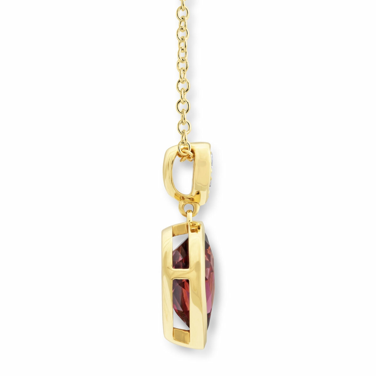 Pear Cut Garnet & 0.07ctw Diamond Pendant, 18ct Yellow Gold