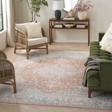 Elegant heirloom rug, tradtional design in rust, grey, blue and ivory tones