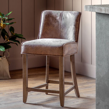 Gallery Tarnby Brown Leather Bar Stool, 2 Pack