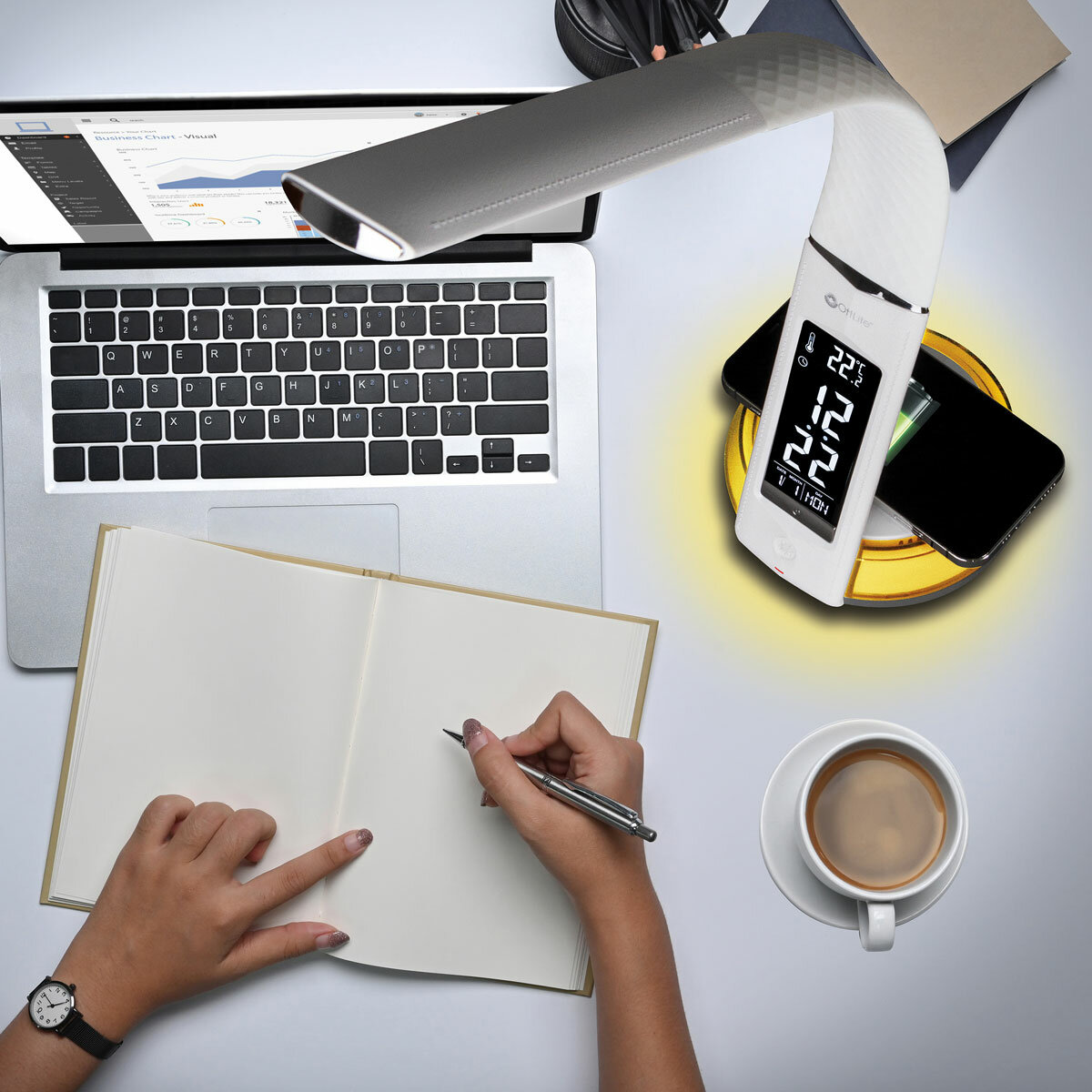 OttLite Wireless Charging LED Table Lamp in White