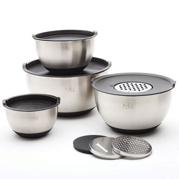 MIU Stainless Steel Mixing Bowl 8 Piece Set with 3 Grater Attachments