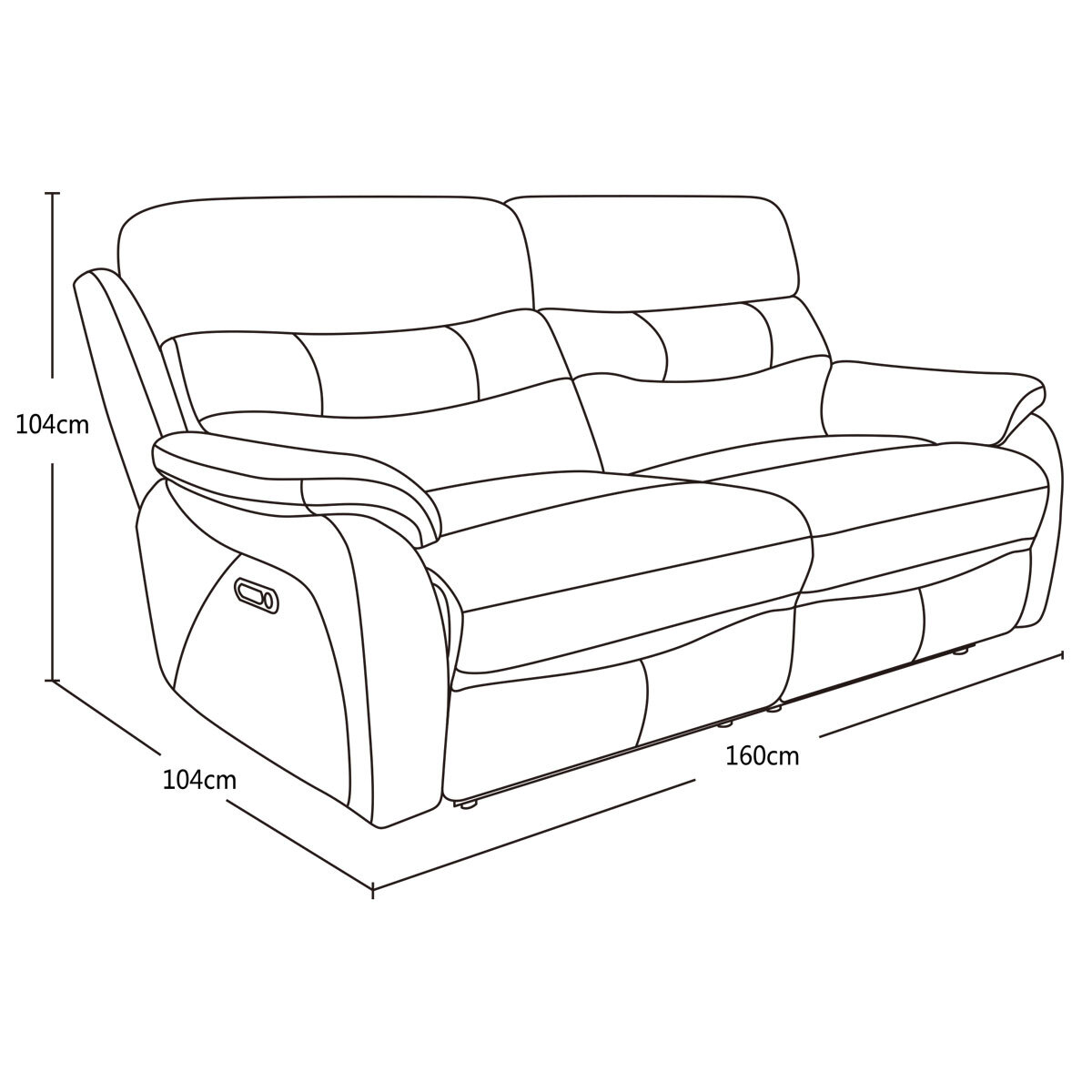 Fletcher Sofa Line Drawing with Dimensions