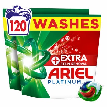Ariel All in One Platinum Pods with Extra Stain Removal, 120 Wash