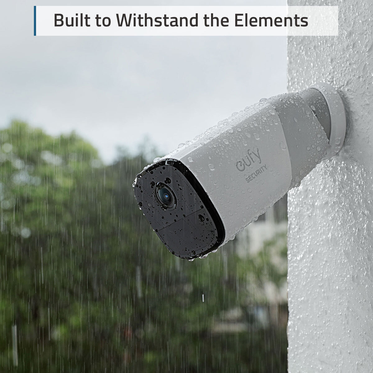 Lifestyle image showcasing weatherproof nature of security camera