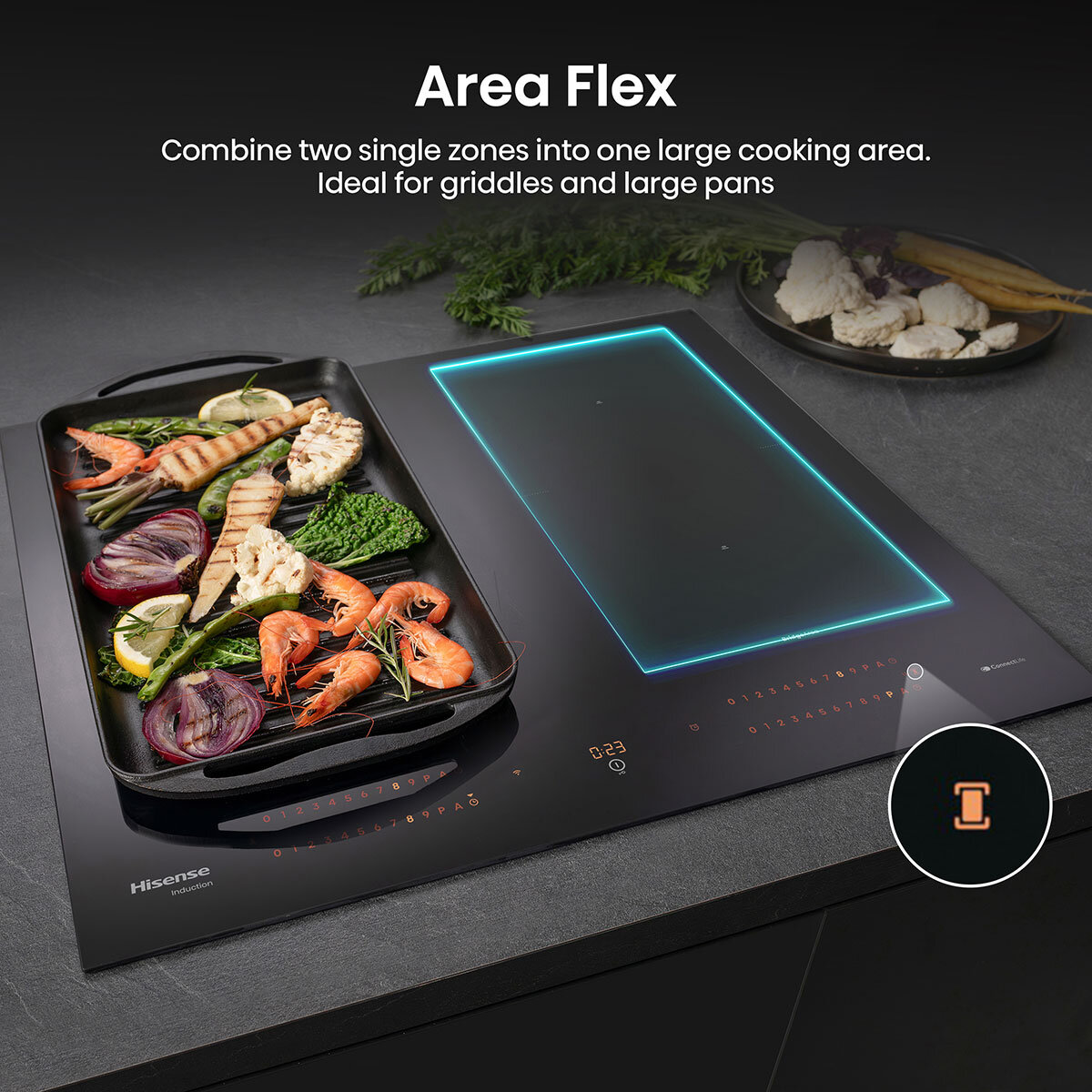 Hisense Hi8 HI6443BSCWF 60cm Induction Hob with Area Flex, in Black