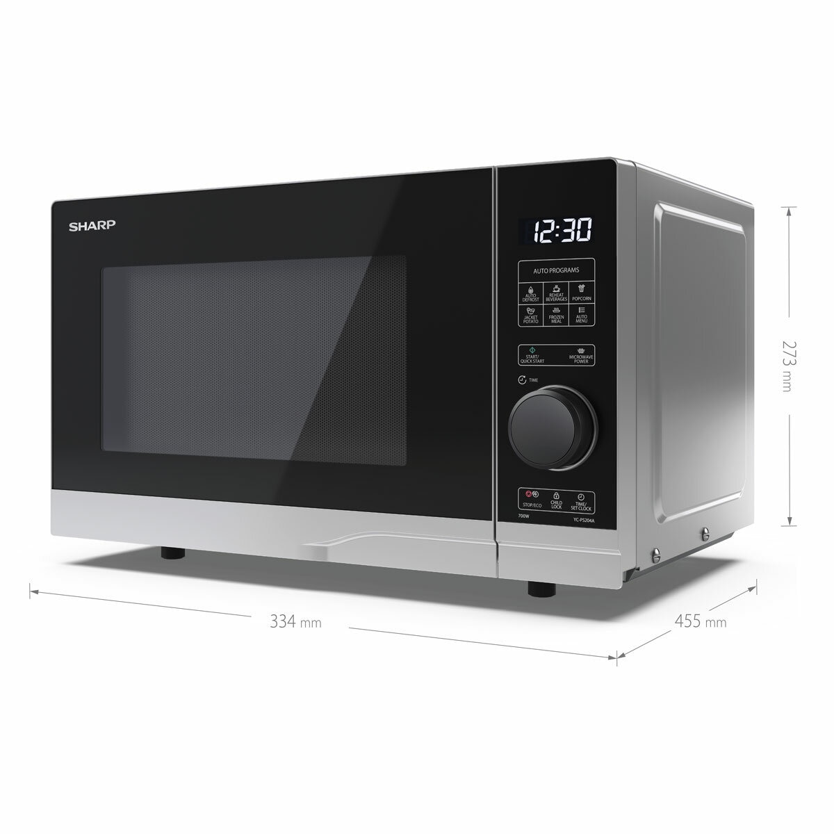 Side Profile of Sharp Compact 20 Litre 700W Solo Digital Microwave with measurement Side Profile of Sharp Compact 20 Litre 700W Solo Digital Microwave with measurement