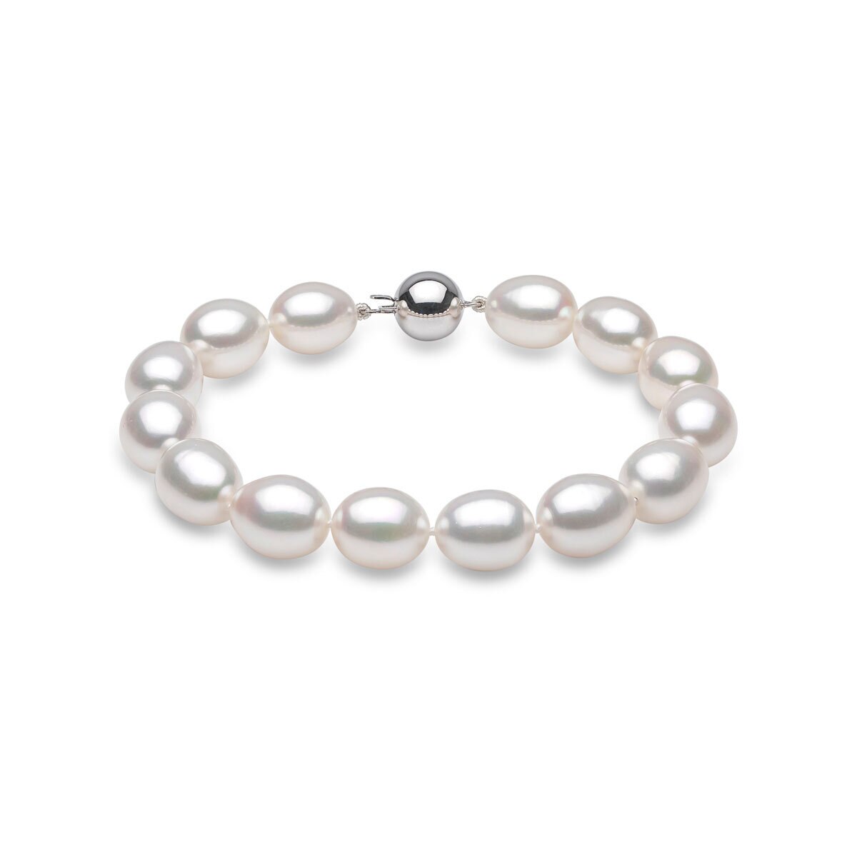 10 10.5mm Cultured Freshwater White Oval Pearl Bracelet