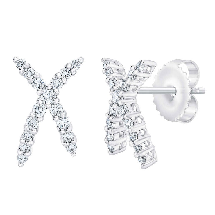 0.34ctw Round Brilliant Cut Diamond X-Shape Earring, 14ct White Gold 0.34ctw Round Brilliant Cut Diamond X-Shape Earring, 14ct White Gold