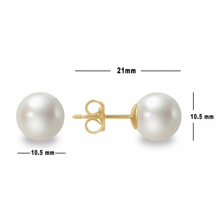 10.5-11mm Cultured Freshwater White Pearl Earrings, 14ct Yellow Gold 10.5-11mm Cultured Freshwater White Pearl Earrings, 14ct Yellow Gold
