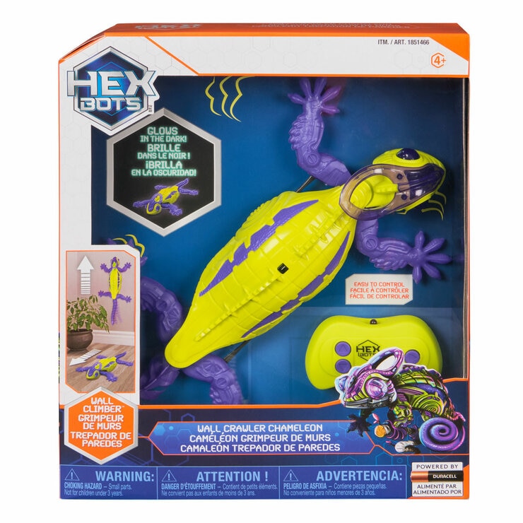 HEX BOTS Wall Crawler Chameleon, Rechargeable Remote Control Robot - Purple (4+ Years)