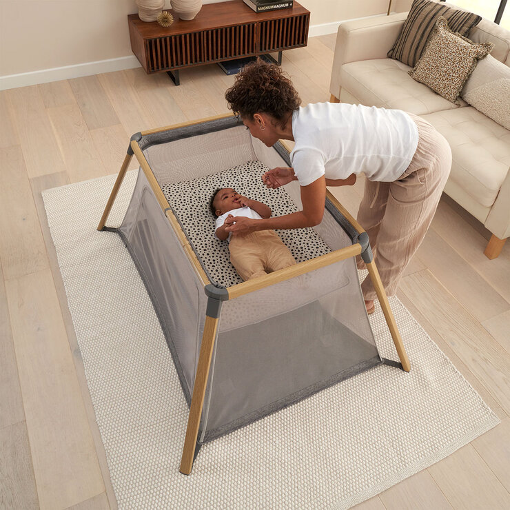 Tutti Bambini CoZee Go Day & Night Travel Cot Bundle, Oak & Charcoal