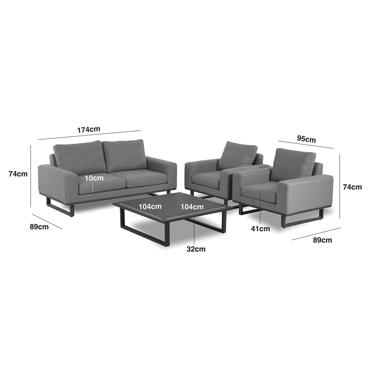 Maze Ethos 4 Piece Deep Seating Patio Set + 10 x 10ft Solar LED Cantilever Umbrella with Base (in Oatmeal)