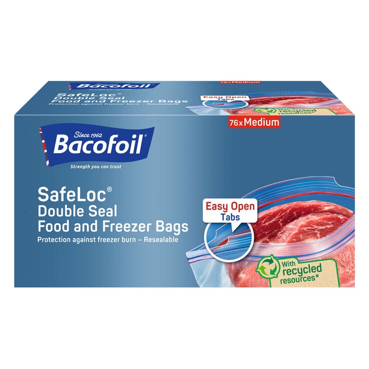 Bacofoil Safeloc Food and Freezer Bags, Medium, 76 Pack