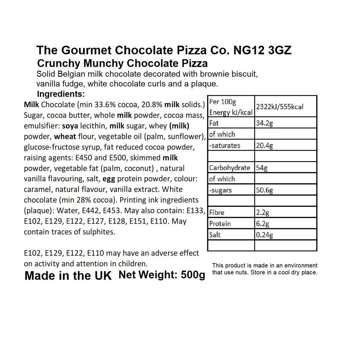 The Gourmet Chocolate Pizza Company - Personalised Crunchy Munchy Pizza, 10 Inches
