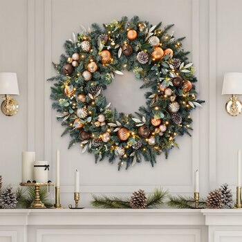 4ft (1.2m) Pre-Lit Christmas Decorated Wreath in White & Gold