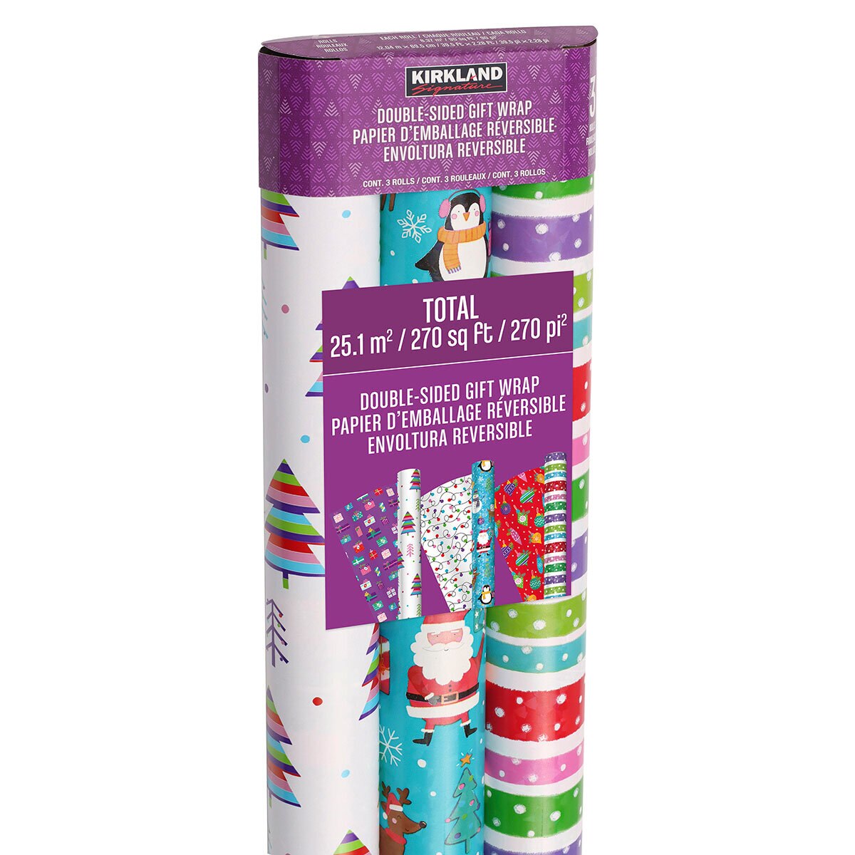 Kirkland Signature 540ft² (50.2m²) Bright Double Sided Gift Wrap - 2 Packs of 3