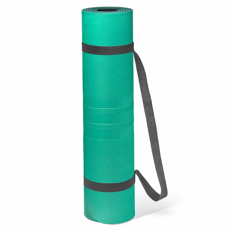 Studio image of the Adidas Yoga Mat in Green with the carry strap Studio image of the Adidas Yoga Mat in Green with the carry strap