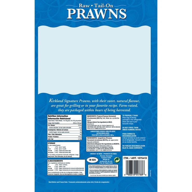 Kirkland Signature Raw Tail On Prawns, 908g