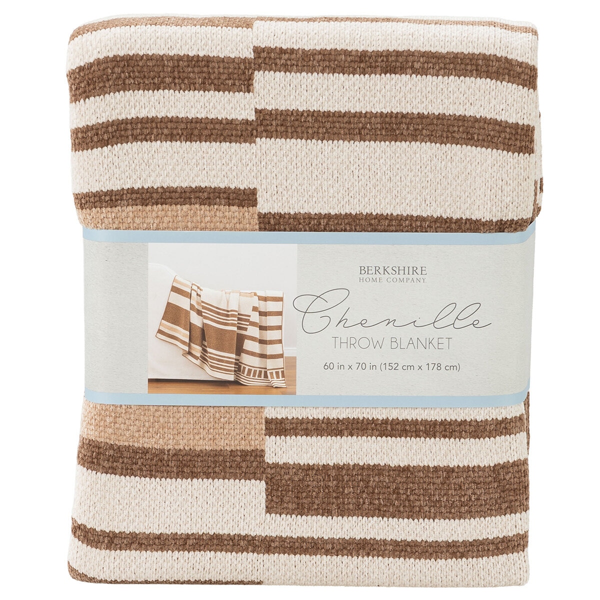 Berkshire Brown Striped Chenille Throw, 152 x 178 cm