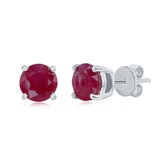 Round Cut Ruby Stud Earrings, 14ct White Gold